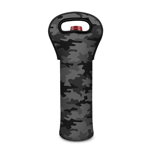 Black And Grey Camouflage Print Single Neoprene Wine Tote