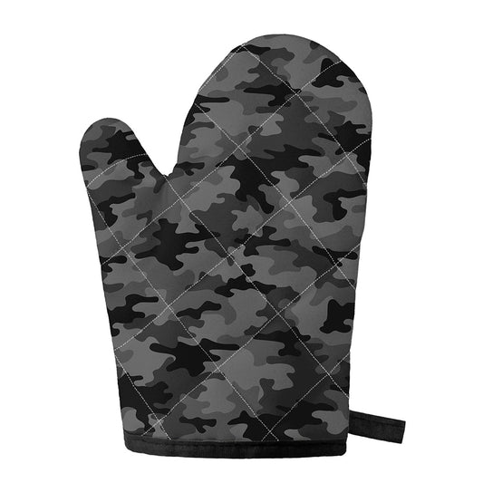 Black And Grey Camouflage Print Single Oven Mitt