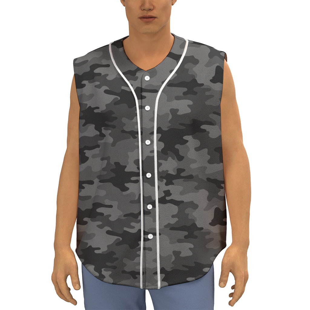 Black And Grey Camouflage Print Sleeveless Baseball Jersey