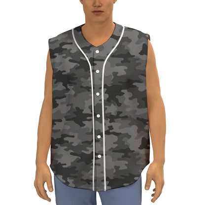 Black And Grey Camouflage Print Sleeveless Baseball Jersey