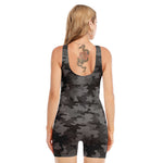 Black And Grey Camouflage Print Sleeveless One Piece Swimsuit