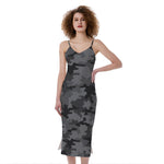 Black And Grey Camouflage Print Slim Fit Midi Cami Dress