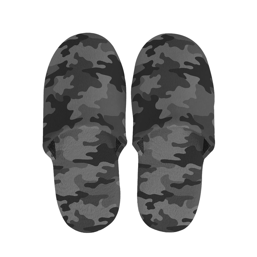 Black And Grey Camouflage Print Slippers