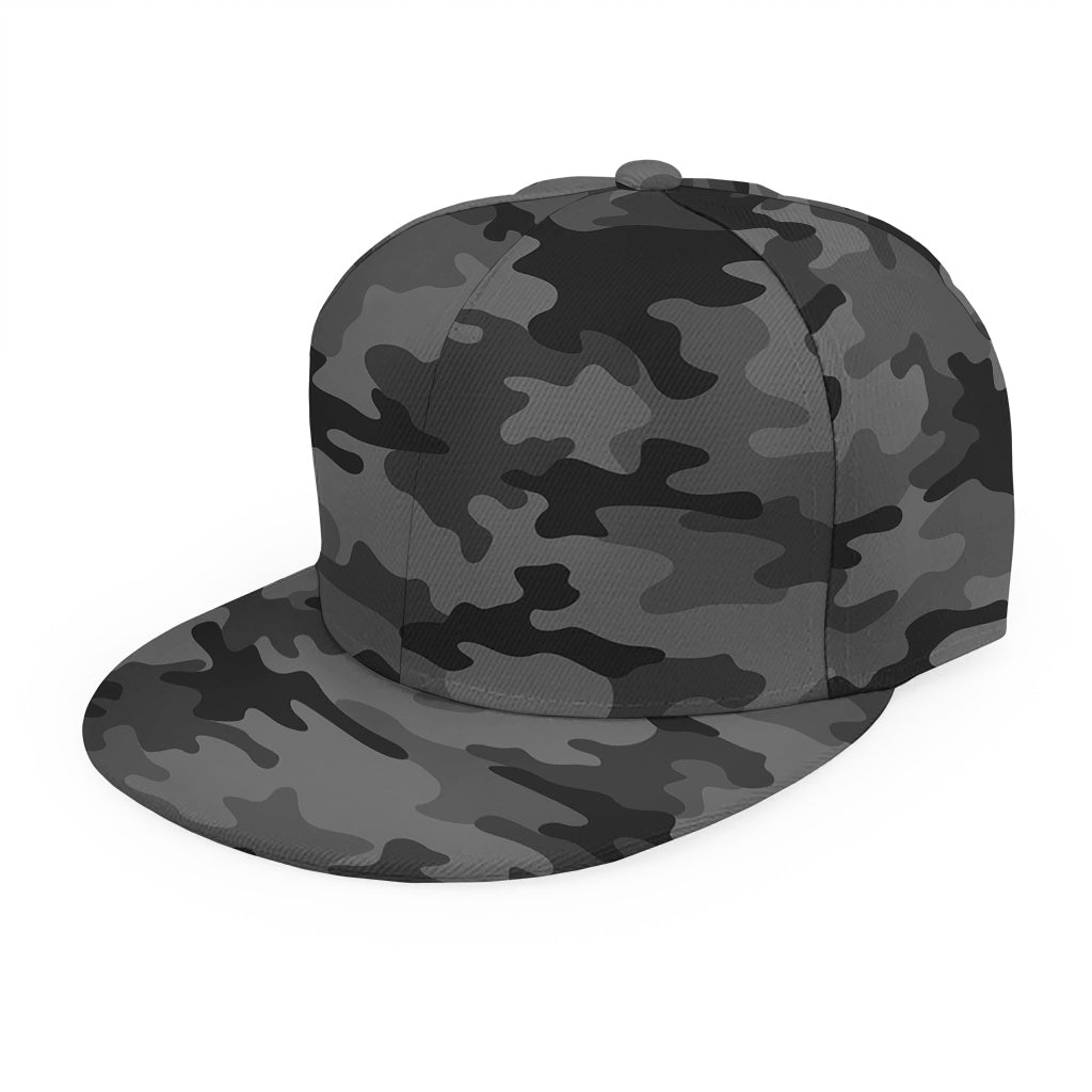 Black And Grey Camouflage Print Snapback Cap