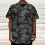Black And Grey Camouflage Print Textured Short Sleeve Shirt