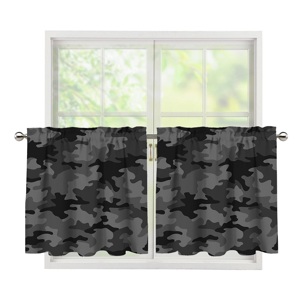Black And Grey Camouflage Print Tier Curtains
