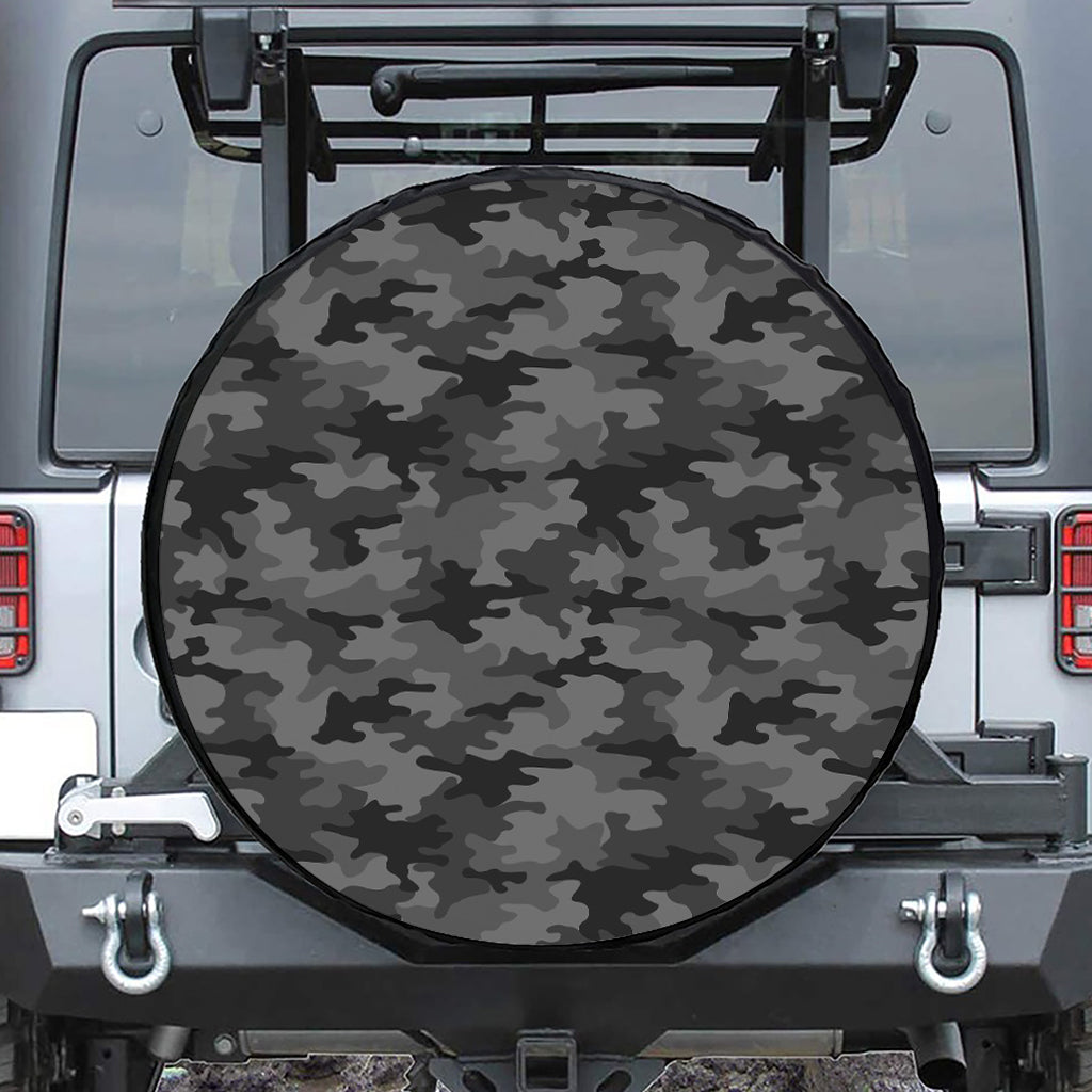 Black And Grey Camouflage Print Tire Cover