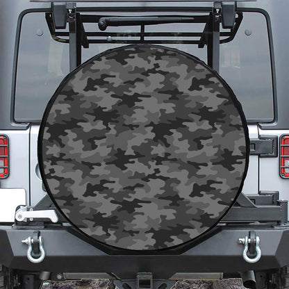 Black And Grey Camouflage Print Tire Cover