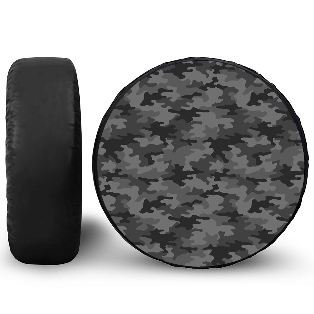 Black And Grey Camouflage Print Tire Cover