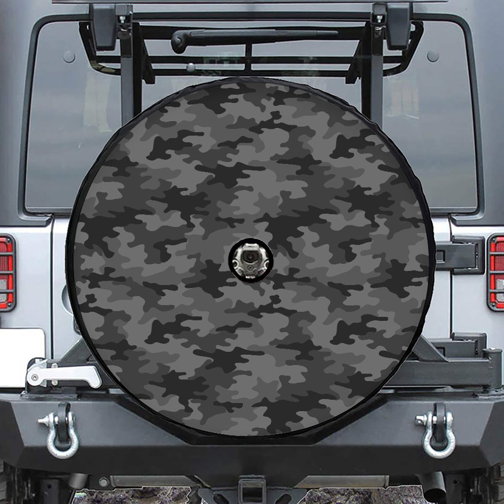 Black And Grey Camouflage Print Tire Cover With Camera Hole