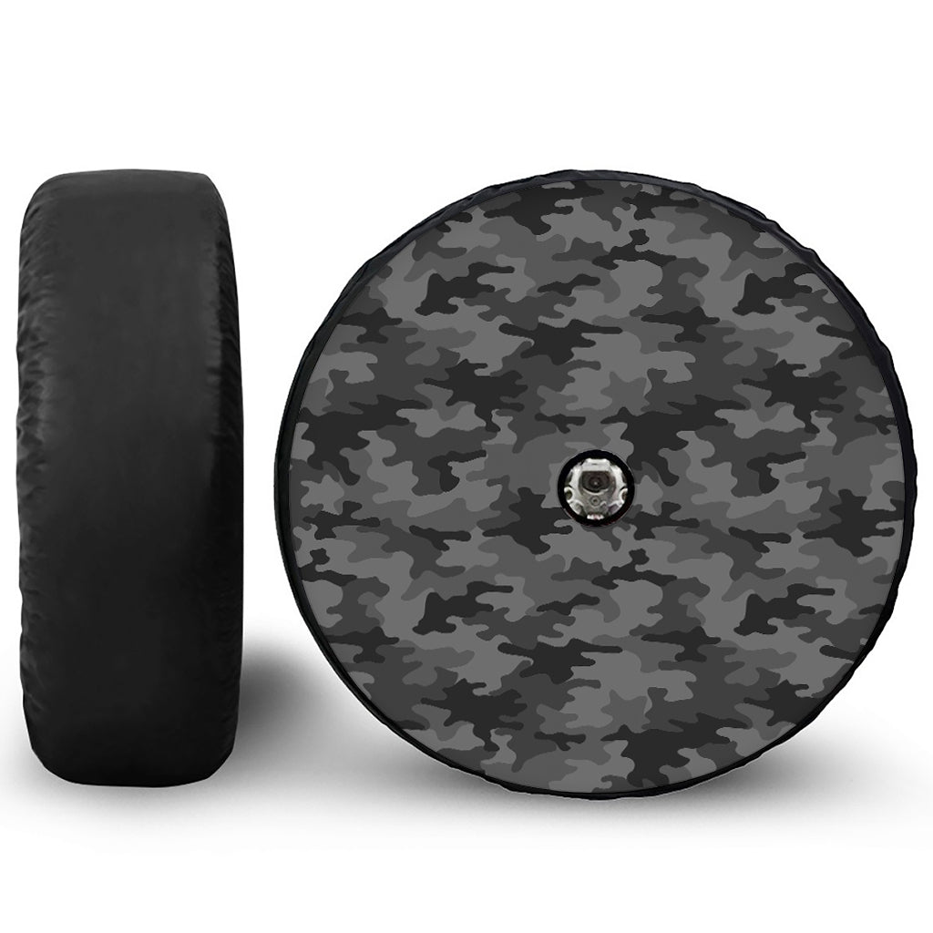 Black And Grey Camouflage Print Tire Cover With Camera Hole