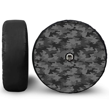 Black And Grey Camouflage Print Tire Cover With Camera Hole
