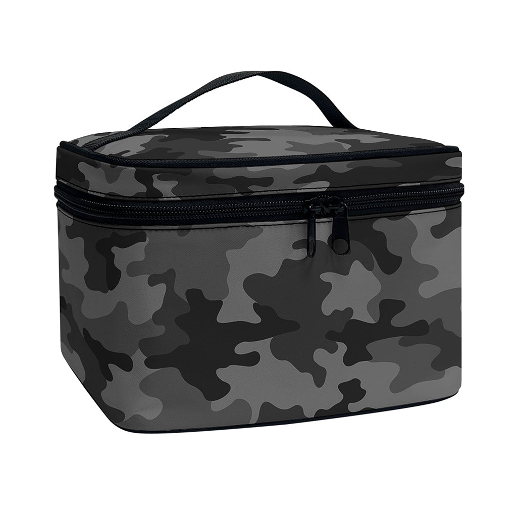 Black And Grey Camouflage Print Travel Makeup Bag