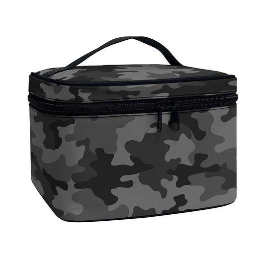 Black And Grey Camouflage Print Travel Makeup Bag
