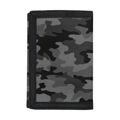 Black And Grey Camouflage Print Trifold Wallet