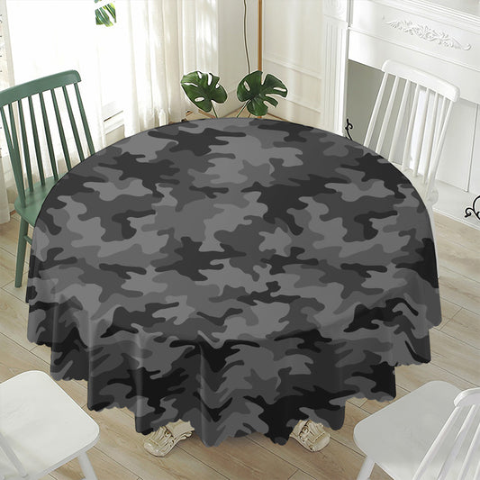 Black And Grey Camouflage Print Waterproof Round Tablecloth