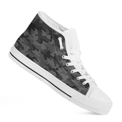 Black And Grey Camouflage Print White High Top Sneakers