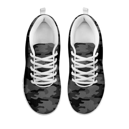 Black And Grey Camouflage Print White Running Shoes