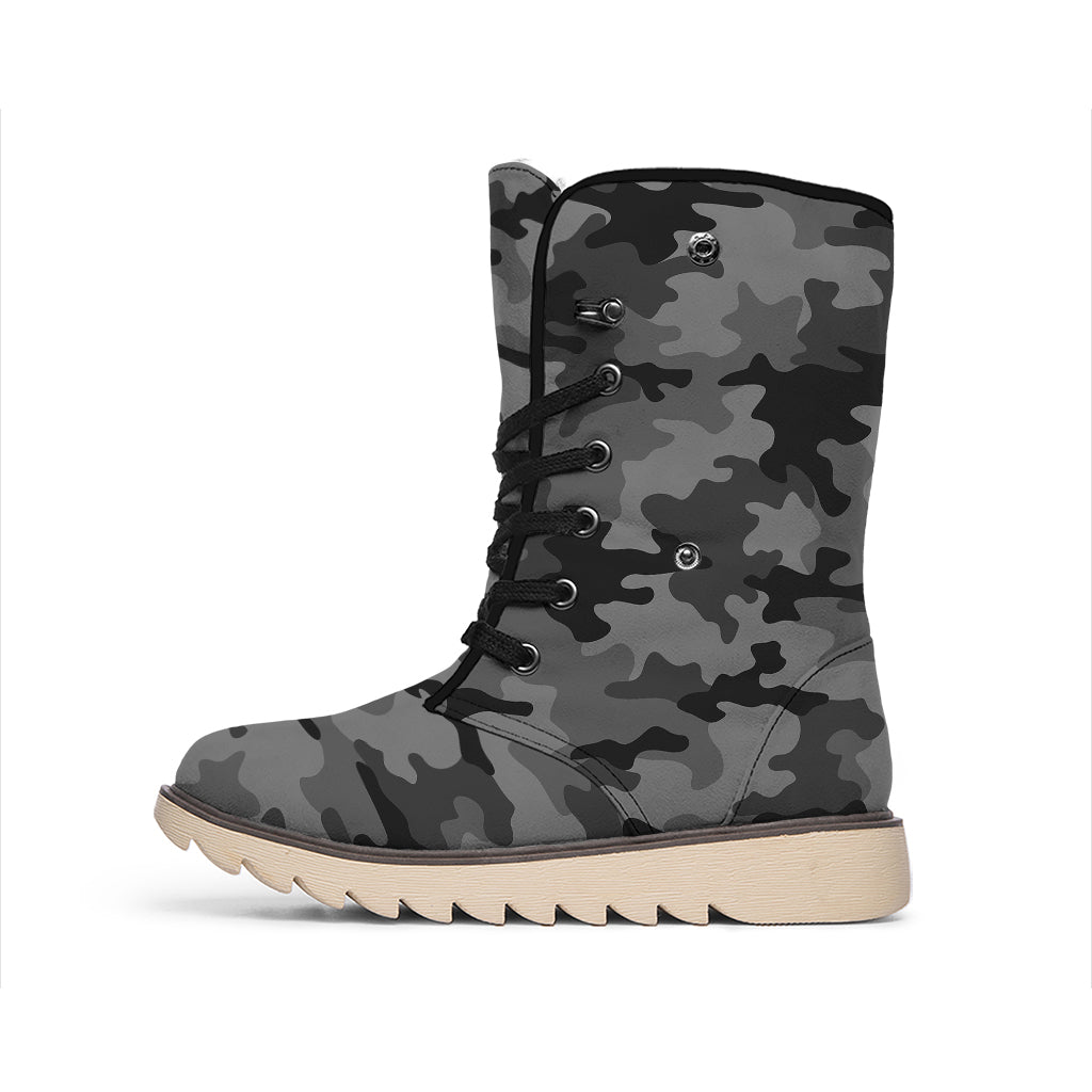 Black And Grey Camouflage Print Winter Boots