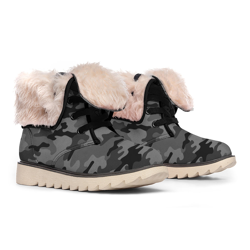Black And Grey Camouflage Print Winter Boots