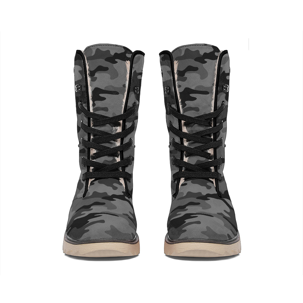 Black And Grey Camouflage Print Winter Boots