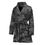Black And Grey Camouflage Print Women's Bathrobe