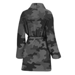 Black And Grey Camouflage Print Women's Bathrobe