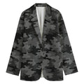 Black And Grey Camouflage Print Women's Blazer