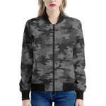Black And Grey Camouflage Print Women's Bomber Jacket