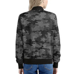 Black And Grey Camouflage Print Women's Bomber Jacket