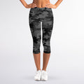Black And Grey Camouflage Print Women's Capri Leggings