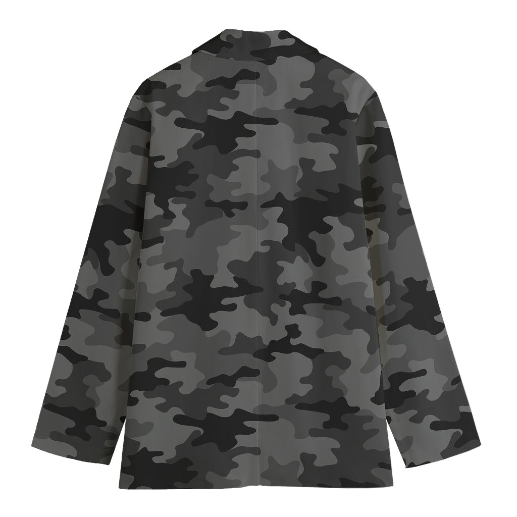 Black And Grey Camouflage Print Women's Cotton Blazer