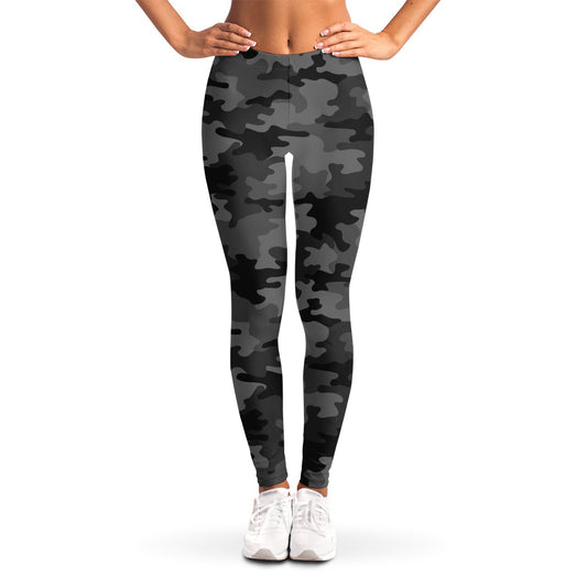 Black And Grey Camouflage Print Women's Leggings