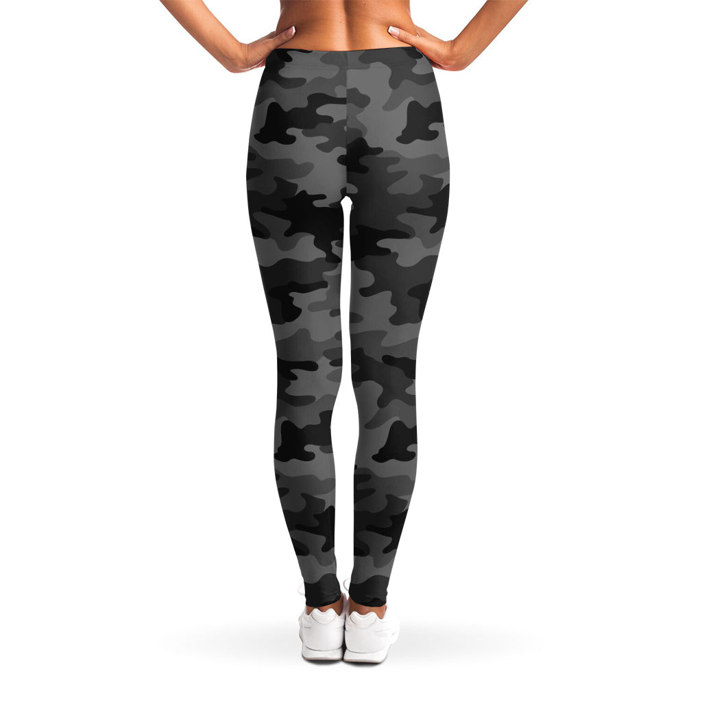 Black And Grey Camouflage Print Women's Leggings