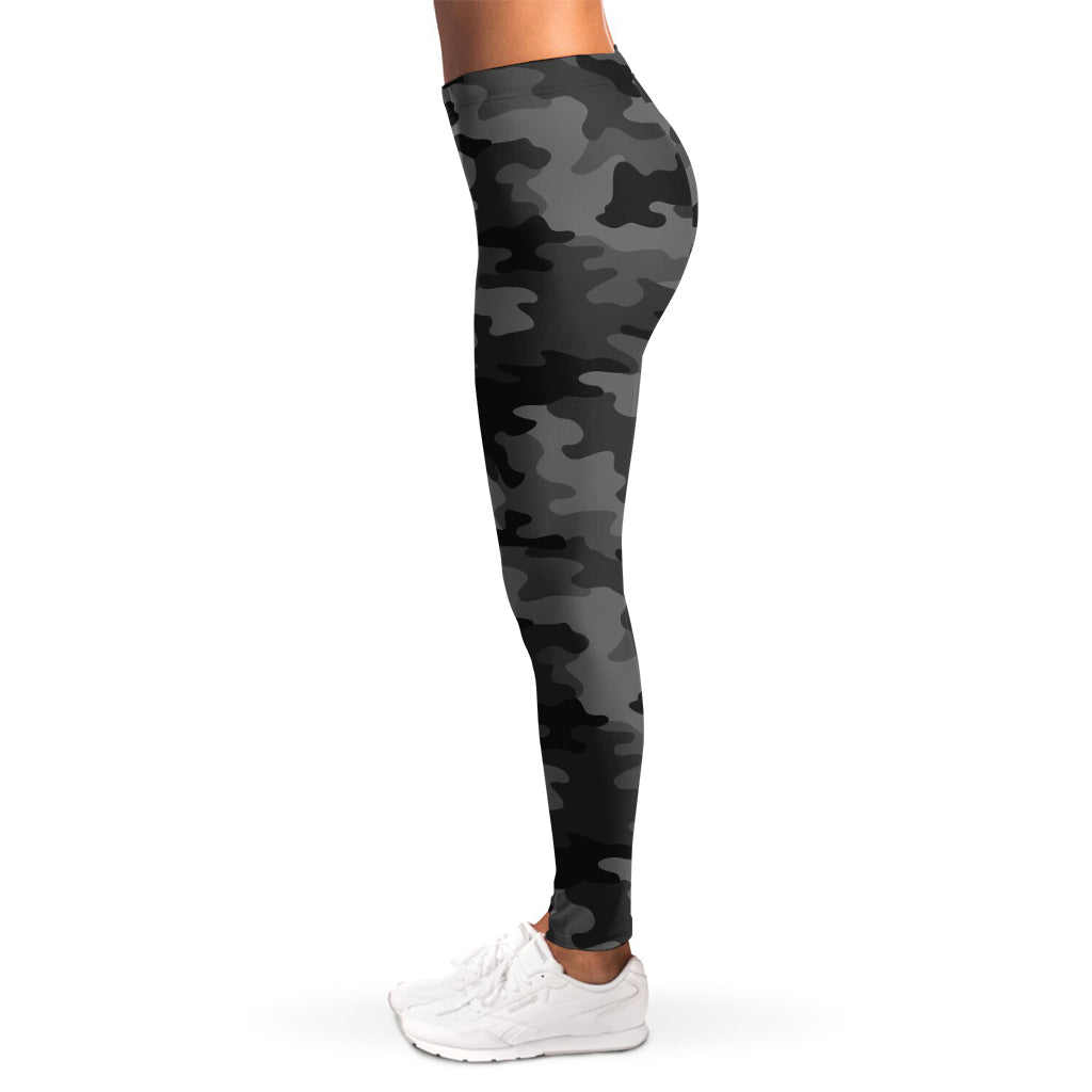 Black And Grey Camouflage Print Women's Leggings
