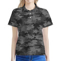 Black And Grey Camouflage Print Women's Polo Shirt