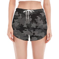 Black And Grey Camouflage Print Women's Split Running Shorts