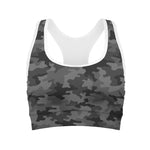 Black And Grey Camouflage Print Women's Sports Bra