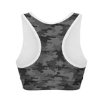 Black And Grey Camouflage Print Women's Sports Bra