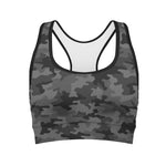Black And Grey Camouflage Print Women's Sports Bra
