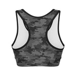 Black And Grey Camouflage Print Women's Sports Bra