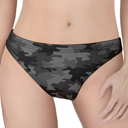 Black And Grey Camouflage Print Women's Thong