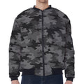 Black And Grey Camouflage Print Zip Sleeve Bomber Jacket