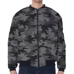 Black And Grey Camouflage Print Zip Sleeve Bomber Jacket