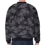 Black And Grey Camouflage Print Zip Sleeve Bomber Jacket