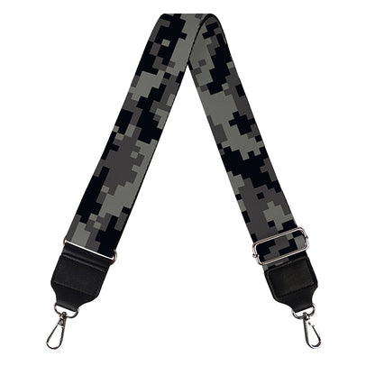 Black And Grey Digital Camo Print Bag Strap