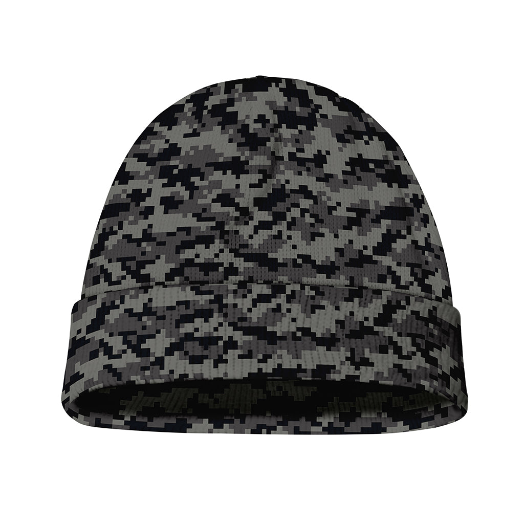 Black And Grey Digital Camo Print Beanie