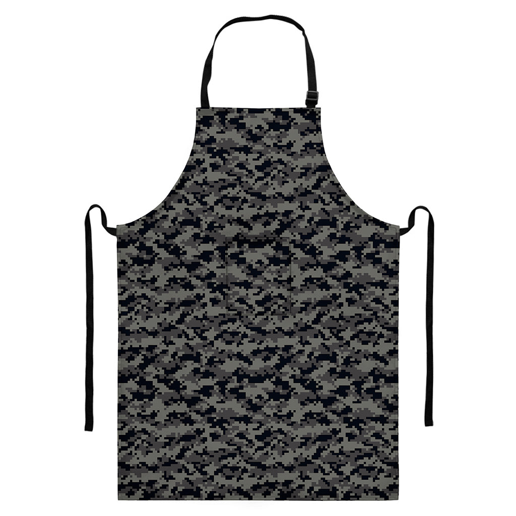 Black And Grey Digital Camo Print Bib Apron With Pocket