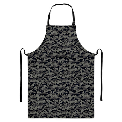 Black And Grey Digital Camo Print Bib Apron With Pocket