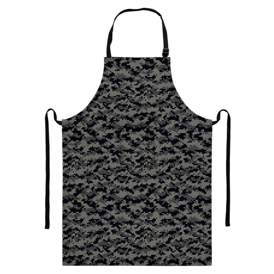 Black And Grey Digital Camo Print Bib Apron With Pocket